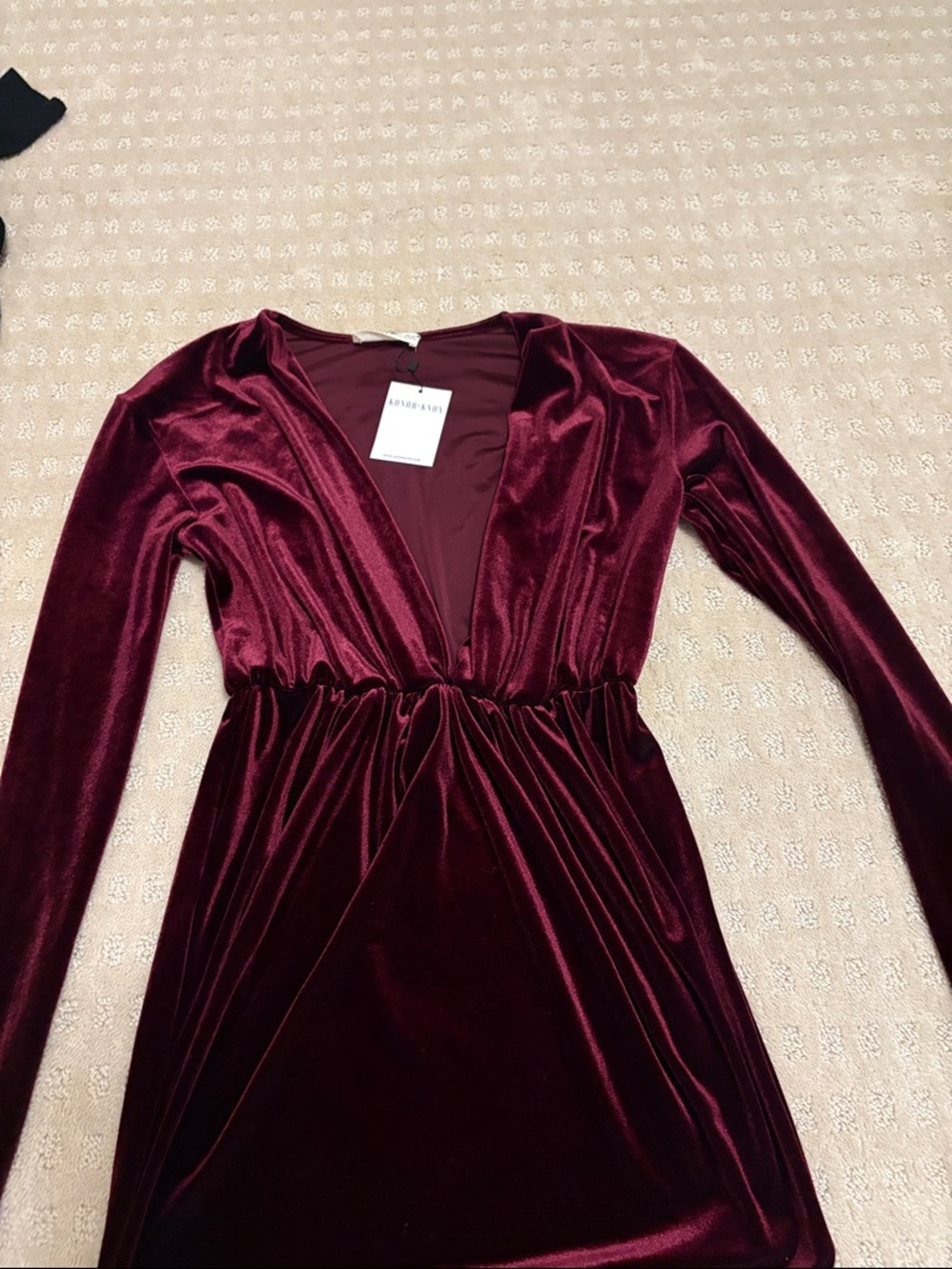 bloom Deep Wine Velvet Long Sleeve Wrap Dress